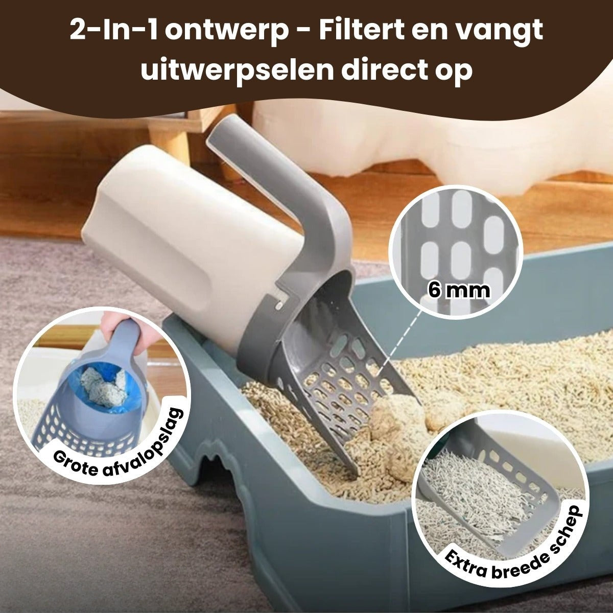 PawlyPets® 2-in-1 Kattenbakschep met Container