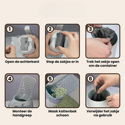 PawlyPets® 2-in-1 Kattenbakschep met Container